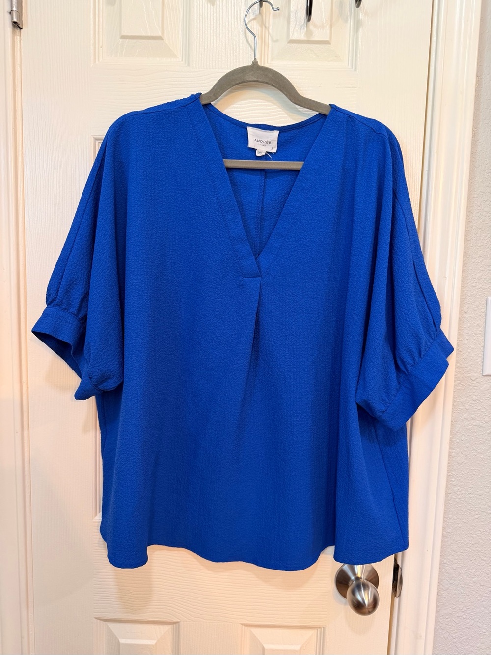 ANDREE BY UNIT Cobalt Blue V-Neck Dolman Sleeve Blouse